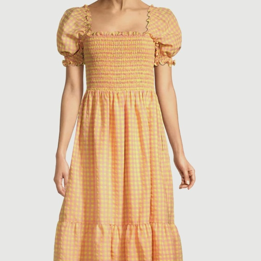 Rachel Parcell Smocked Gingham-Printed Midi-Dress